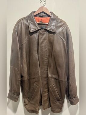 Vintage Brown Leather Oversized Car Coat Andrew Marc L